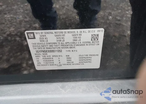 2013 Cadillac Srx Luxury Collection z USA, uszkodzony, nr VIN 3GYFNGE35DS511252